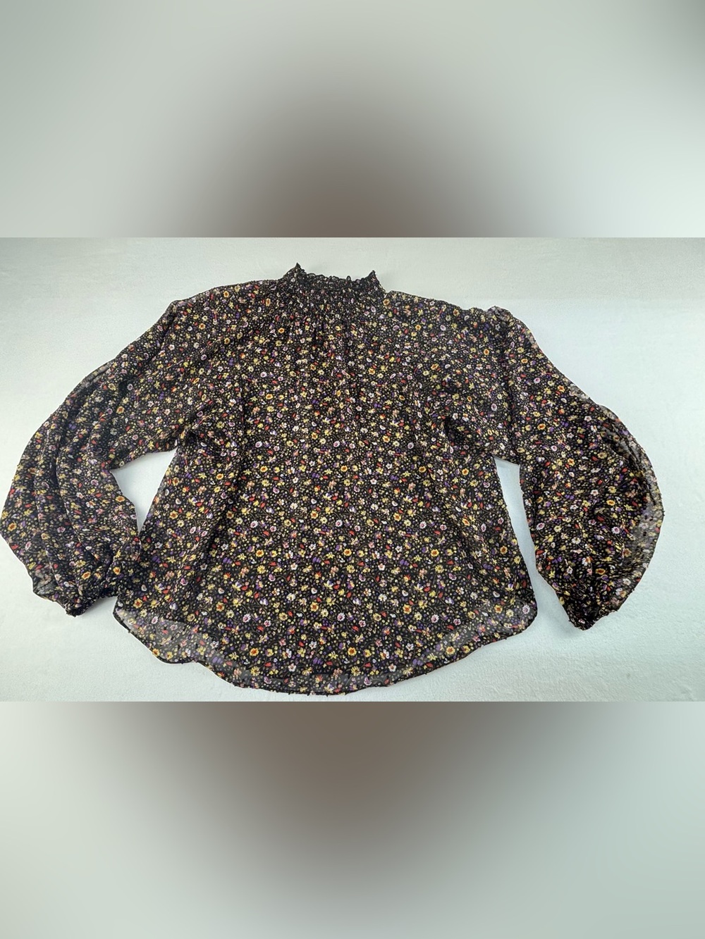 MINKPINK Black Floral Smocked Neck Blouse